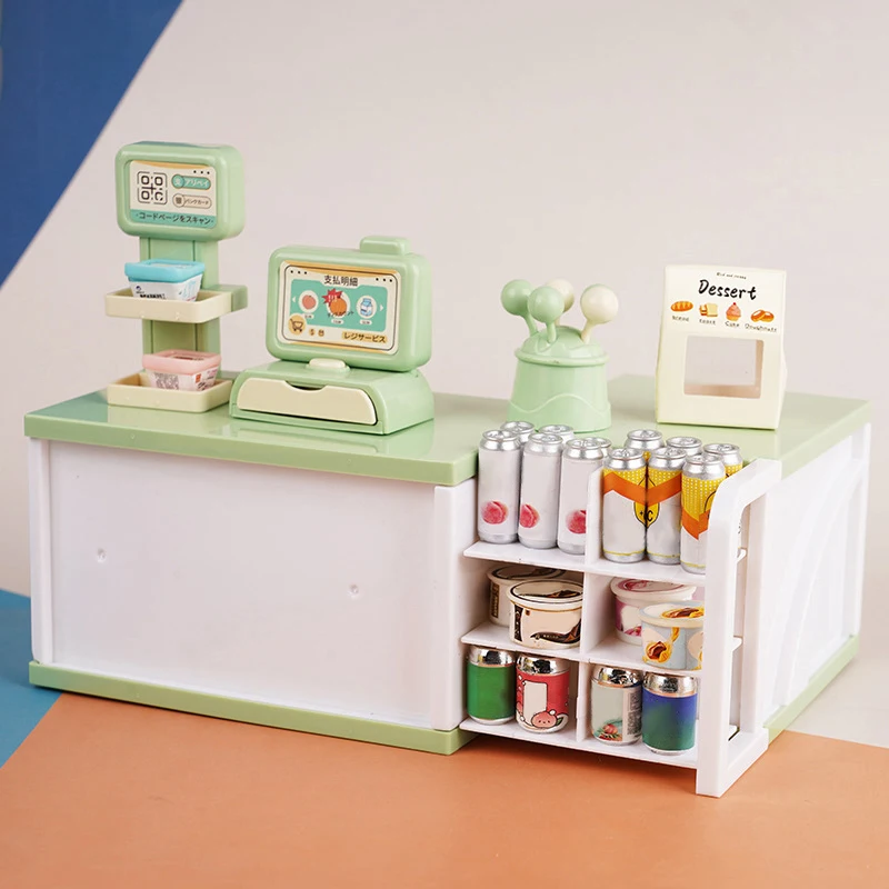 Casa de muñecas en miniatura para niños, caja registradora de supermercado, modelo de juguete, juguetes de juego de simulación, accesorios de muebles de casa de muñecas, 1:12