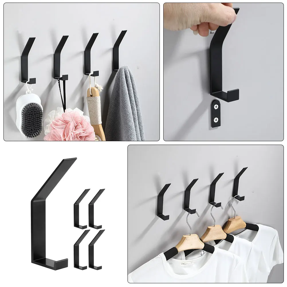 

5pcs Wall Black Aluminum Double end Hanging Coat Rack Bathroom Bedroom Multipurpose Punching Towel Hanging Hooks Hooks