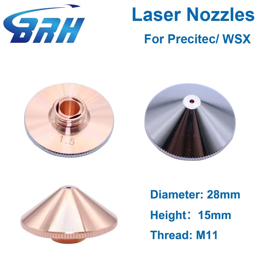 BRH Laser Nozzle D28mm Single Double Layer Caliber 0.8 - 5.0 For Precitec WSX HGS Fiber Laser Cutting Head