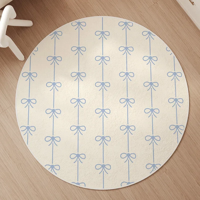 Round Carpet Simple Blue Pink Bow Print Anti Slip Floor Mat Bedroom Cloakroom Room Decoration Rug Home Decoration