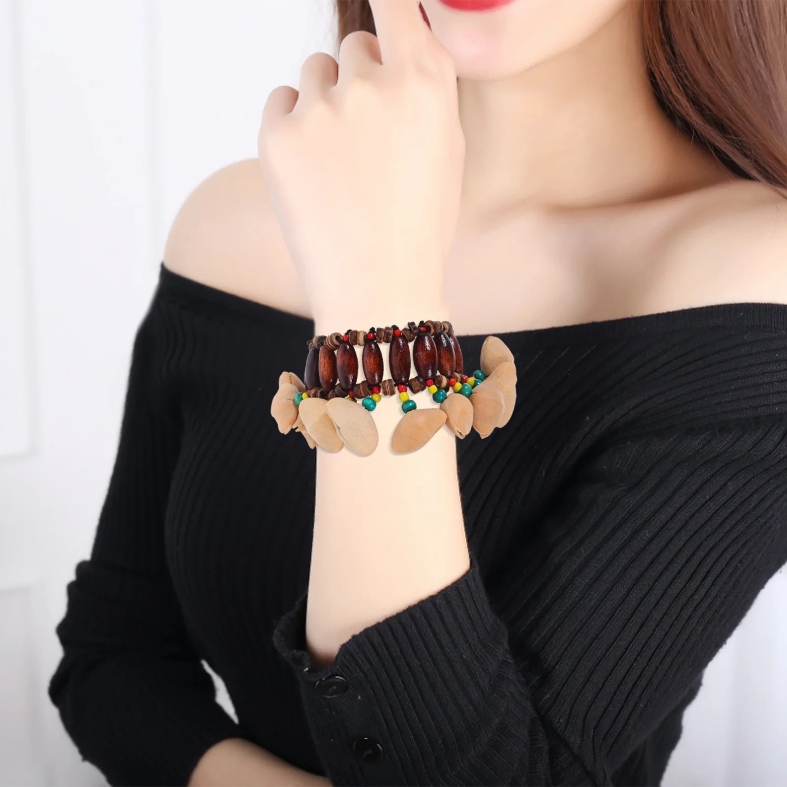 

2Pcs African Tribal Style Nut Shell Bracelet Exquisite Chic Hand Bell Special Ethnic Design One Size Fits All Nut Shell Bracelet