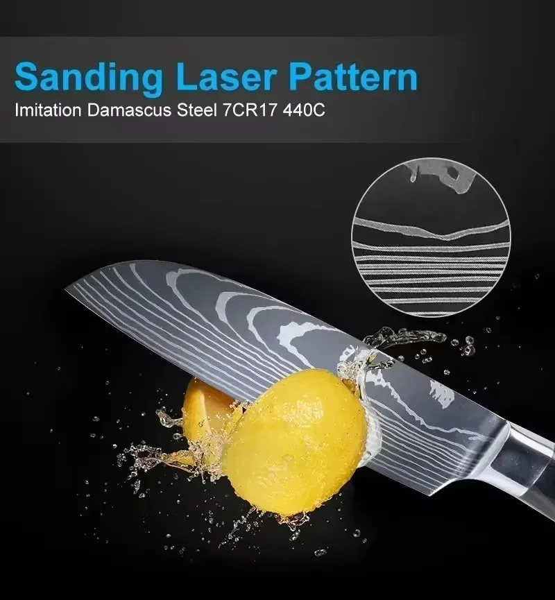 Damascus Steel Japanese Knife Set with Long Magnetic Knife Block Kitchen Knives VG10 Steel Meat Cleaver Santoku Slicing Knife view 3
