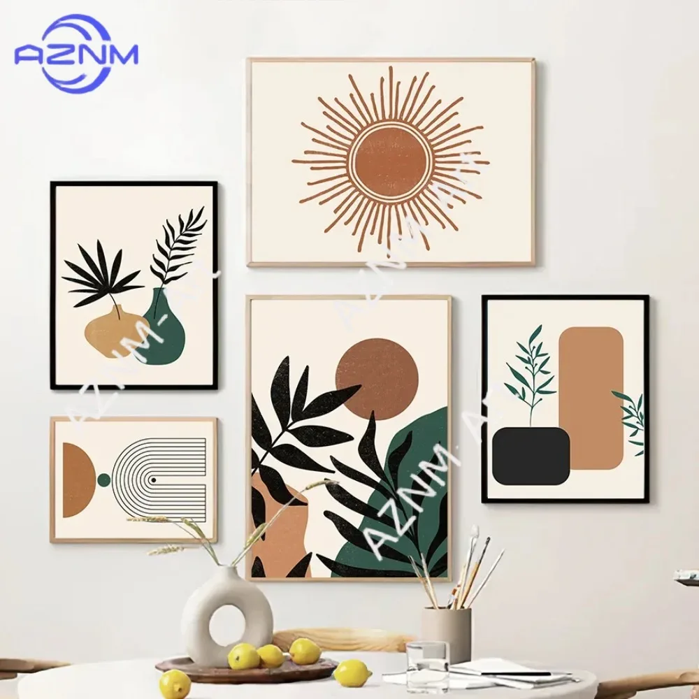 Boho Geometric Shapes Leaf Sun Wall Art Canvas Painting Nordic Posters and Prints Abstract  for Living Room Decor