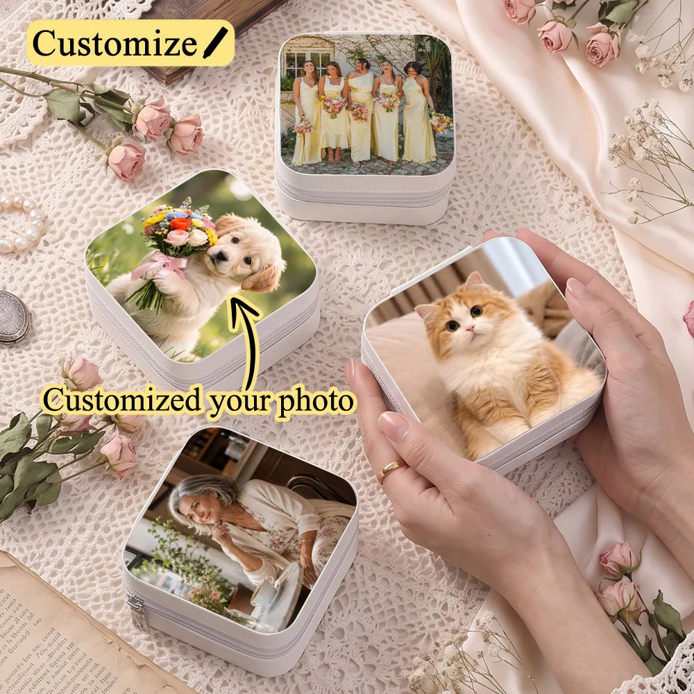 Custom Photo Jewelry Box,Small Travel Portable PU Jewelry Organizer Box Wedding Gifts Bachelorette Party Favors for Women
