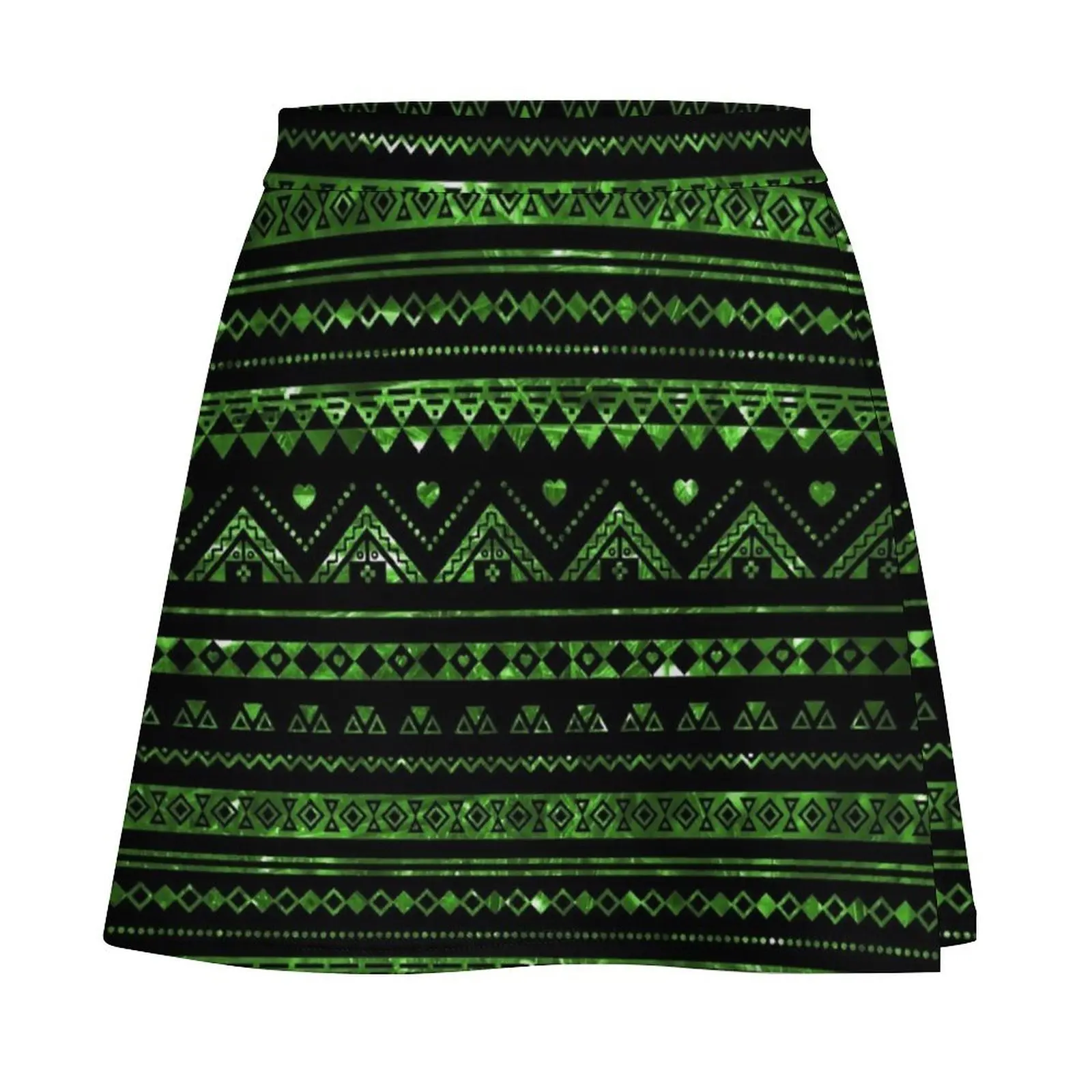 Aztec Black Tinsel Green Mini Skirt Short skirts japanese kawaii clothes