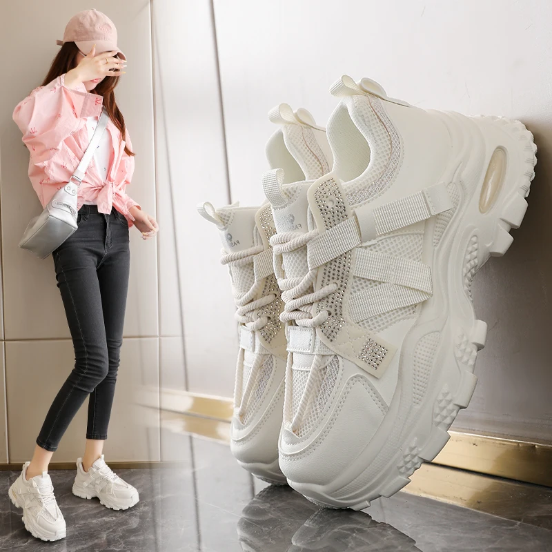 

Women's Breathable Platform Sneakers with Comfortable Upper 6.5CM Heel Soft Insole Slip On Wear Resistant Sole for Daily Use