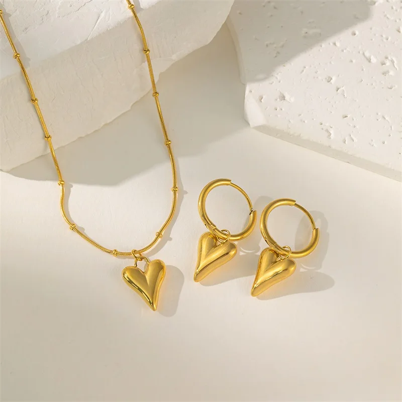 EILIECK 316L Stainless Steel Roman Zircon Heart Necklace Bracelet Earrings Set For Women Trendy Waterproof Jewelry Holiday Gift image 4