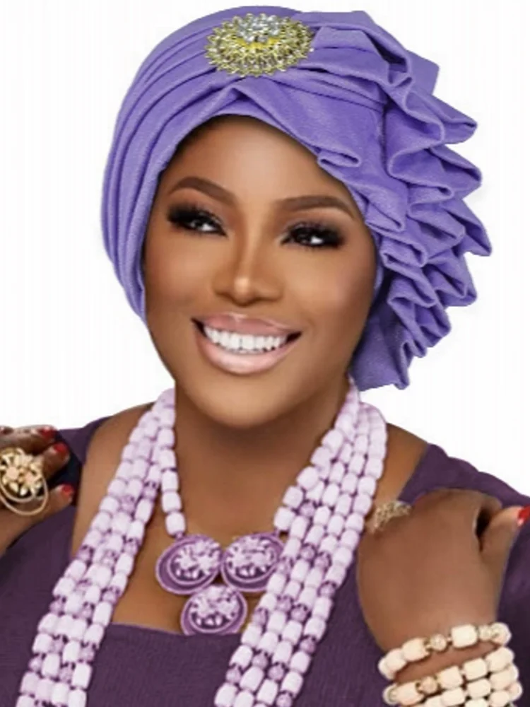 البرنز الأفريقي ربطة الرأس جديلة عمامة قبعات للنساء نيجيريا الزفاف Geles حفلة القبعات خوذة السيارات Gele أنثى أشرطة رأس #5