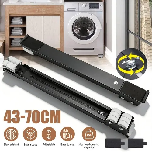 Accessoire de support pour appareils électroménagers, 2 rails de guidage mobiles pour base de machine à laver, taille réglable de 43 à 70 cm, support de charge de 300 kg pour machine à laver, sèche-linge et réfrigérateur