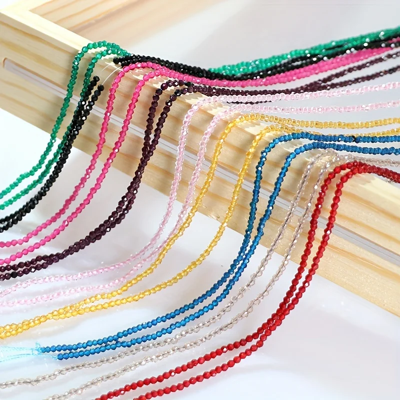 3Strands 2.8mm Small Round Beads Crystal Glass Faceted Loose Spacer Beaded for Handmade Making DIY Phone Chains Garment Decor