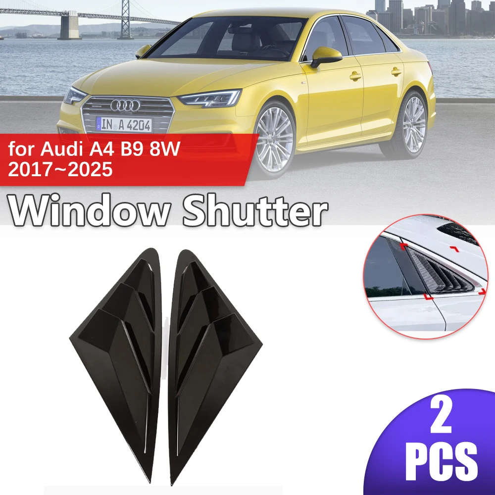 

2pcs Car Shutter for Audi A4 B9 8W 2017~2025 2018 2019 Carbon Fiber Rear Side Window ABS Louvers Triangular Sticker Accessories