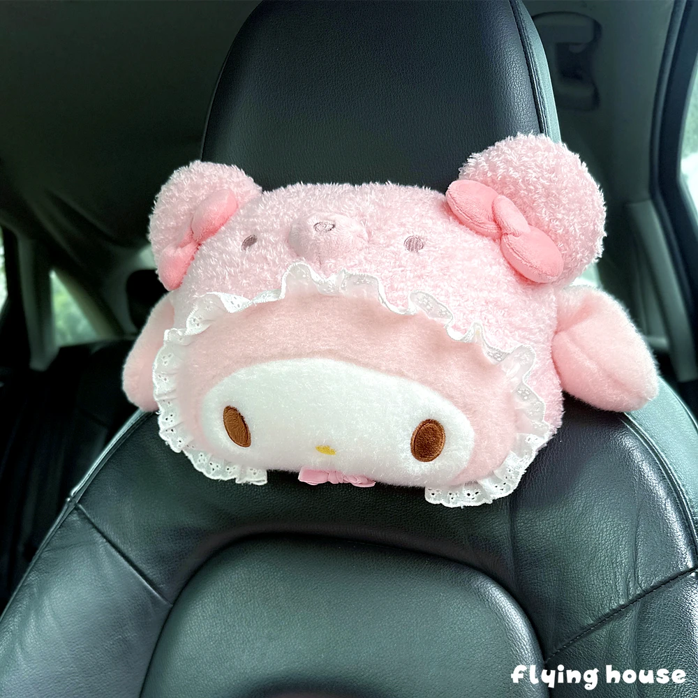 Lindo Sanrio cojín para reposacabezas asiento de coche dibujos animados Kuromi My Melody Cinnamoroll Pom Purin almohada cómoda decoración del hogar