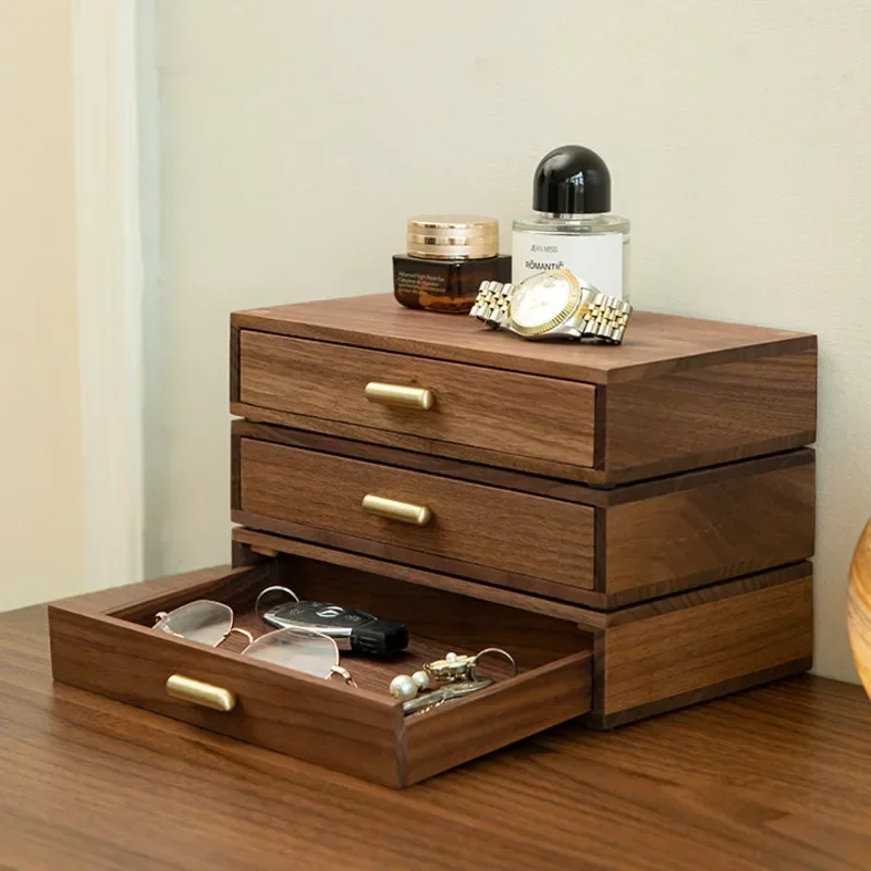 Special Counter Solid Wood Drawer Style Cosmetic Storage Box 1-3layer Desktop Walnut Shelf Jewelry Storage Miscellaneous Rack