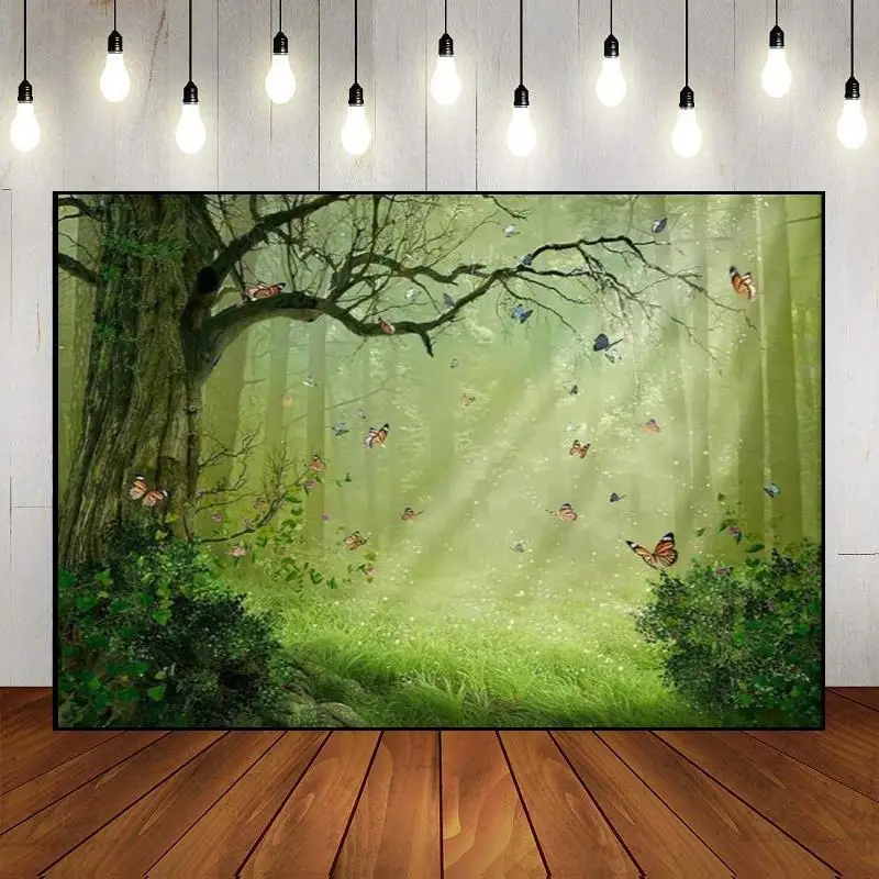 

Photo Photography Backdrop Party Wall Banner Background Evergreen Fantasy Jungle Theme Baby Shower Virgin Forest Custom Birthday