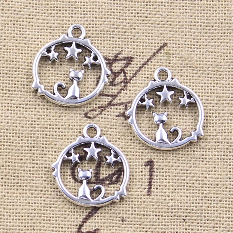 20 piezas dijes estrella gato 18x16mm colgantes de Color plata antigua manualidades DIY hallazgos joyería tibetana hecha a mano