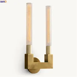 IWHD-Accesorios de luz LED de pared de cobre de doble cabezal para Loft, estilo de América del Norte, espejo de escalera de vidrio, lámpara de lado para dormitorio, Wandlamp Edison