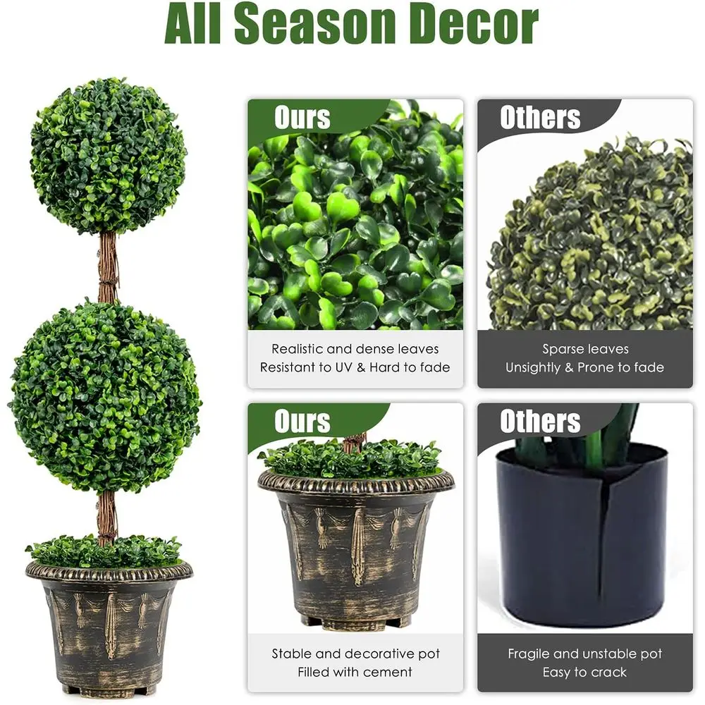 3 ft Artificial Boxwood Topiary Trees with Greenery, Cement-Potted Plastic Base, Ideal for Indoor or Outdoor Home and Office Dec 4