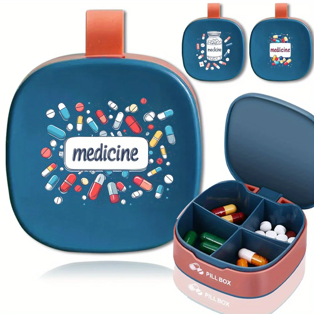 

Portable Pills Container 4 Compartments Waterproof Pocket Medicine Organiser Dustproof Storage Dispenser Medicine Pattern