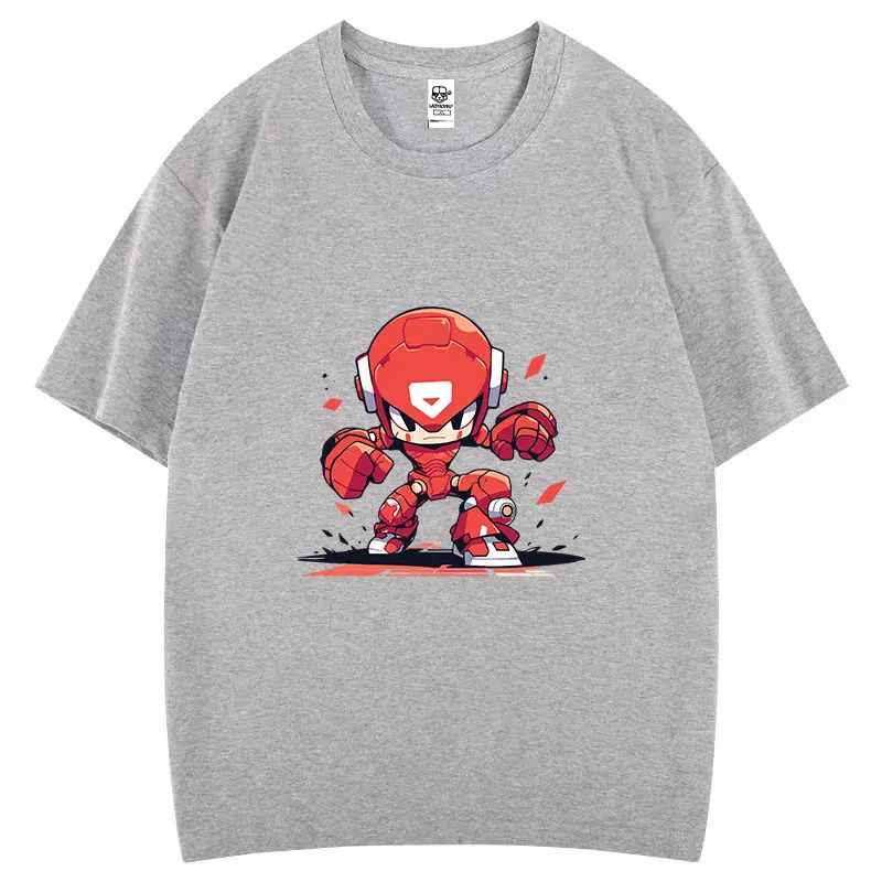 Żywa i Kolorowa Koszulka Bawełniana z Grafiką Wojownika Akcji w Stylu Kreskówkowym, Idealna na Ćwiczenia i Lato, Damska Odzież z Nadrukiem