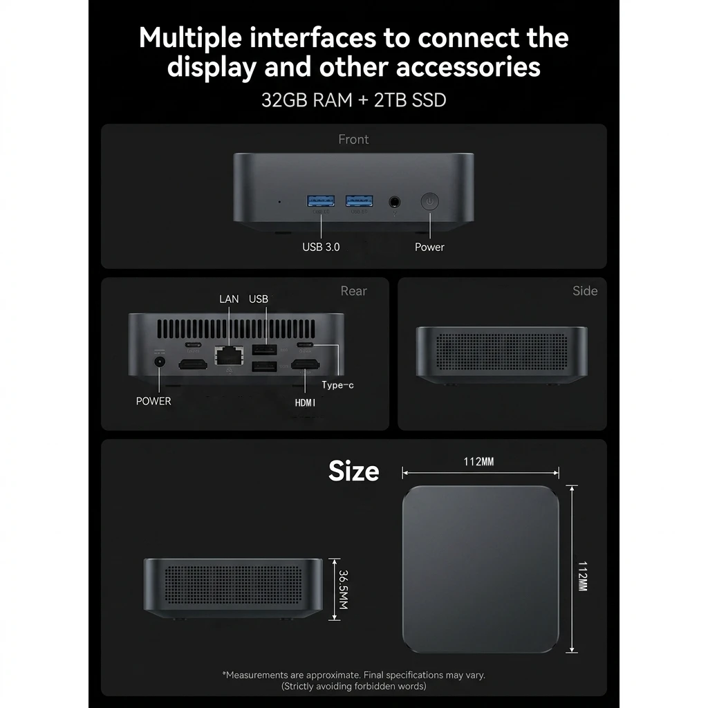 2026 4K Mini PC Intel Twin Lake N150 CPU Windows 11 Pro Mini PC 32GB RAM 512GB 1TB 2TB SSD WiFi5 BT5.0 Portable Desktop Computer