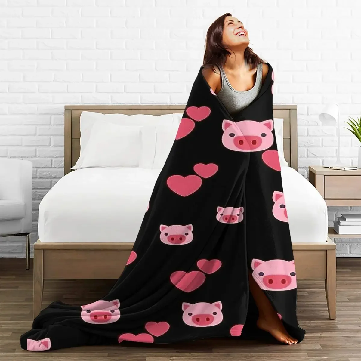 

Cute Pig Animal Baby Blanket Sofa Cover Flannel Spring Autumn Collage Thin Cartoon Throw for Sofa Office Plush Thin Quilt