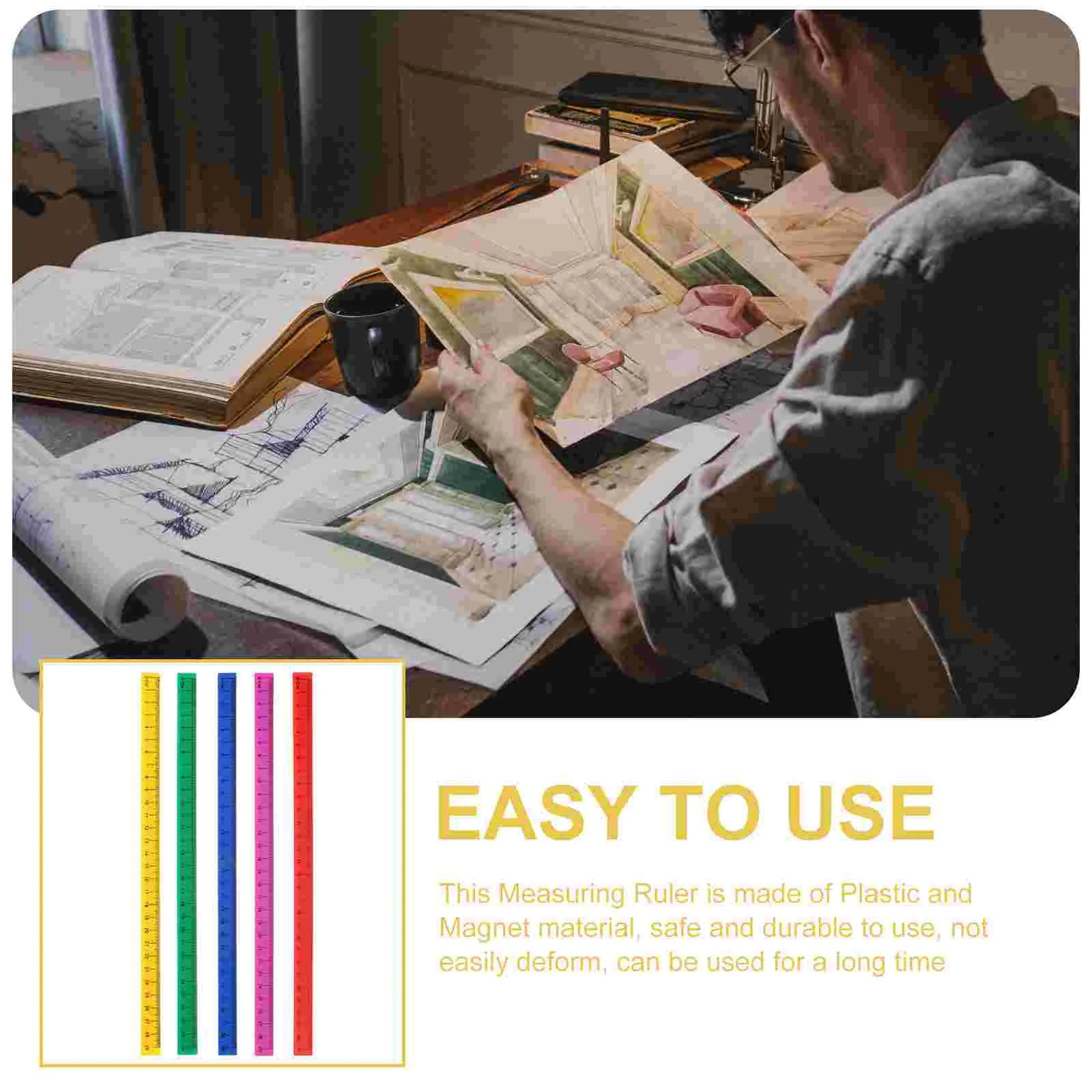 5 Pcs Plastic Magnetic Ruler Straight Edges Rulers Drawing Students Measuring Household Office Adorable Novelty