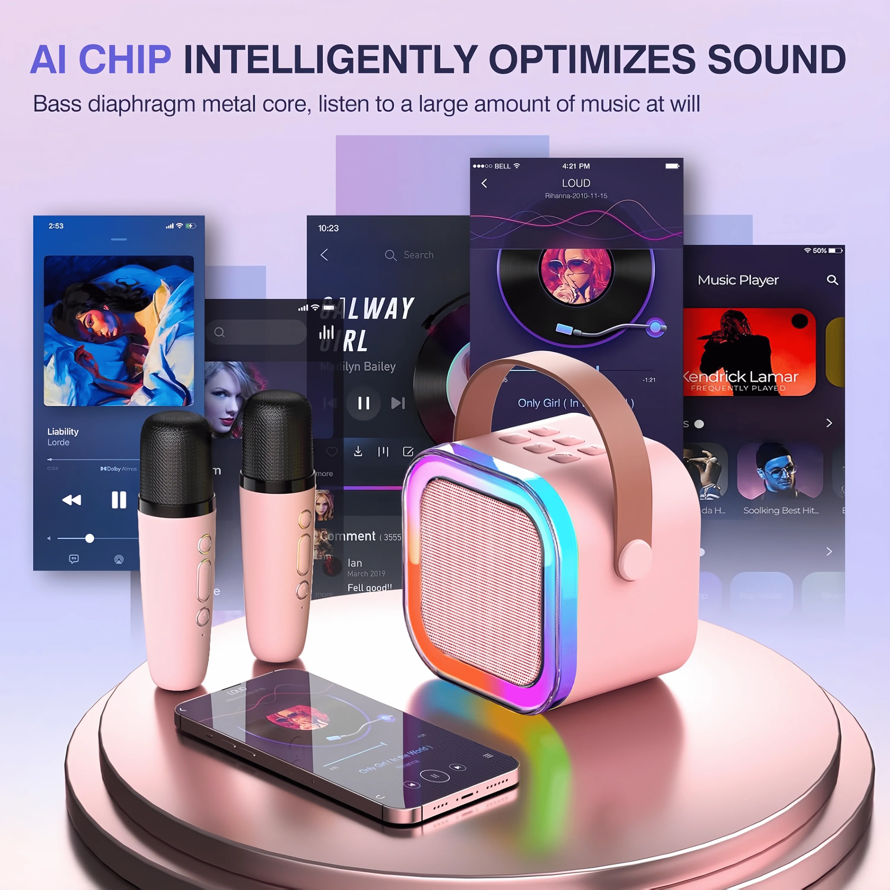 

K12 Karaoke Machine Portable Bluetooth 5.3 PA Speaker System with 2 Wireless Microphones Home Family Singing Children's Gifts