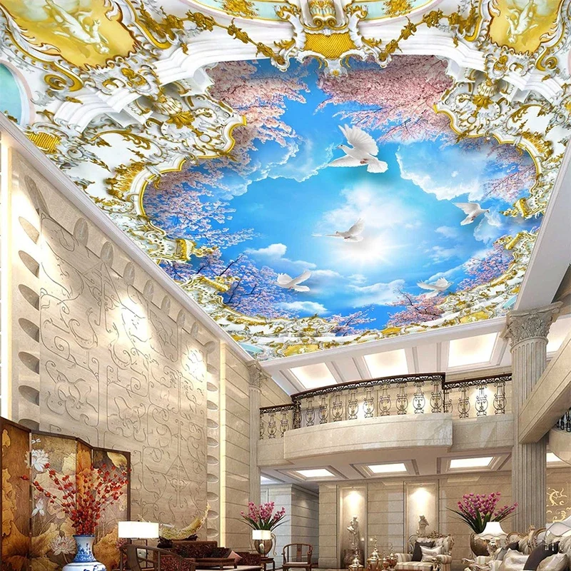 

Large Custom Murals Wall Paper Ceiling Hotel KTV Ceiling Wallpapers Blue Sky And White Clouds Papel De Parede Backdrop