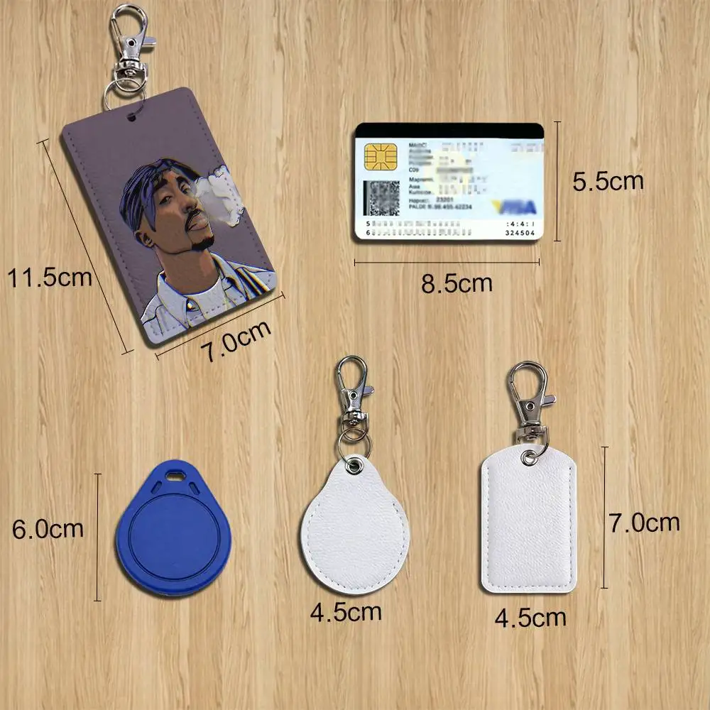 All Eyez on Me 2Pac Makaveli Rectangle ID Card Case Keychain Access Card Bag Key Tag Ring Leather Card Holder Key Ring Access