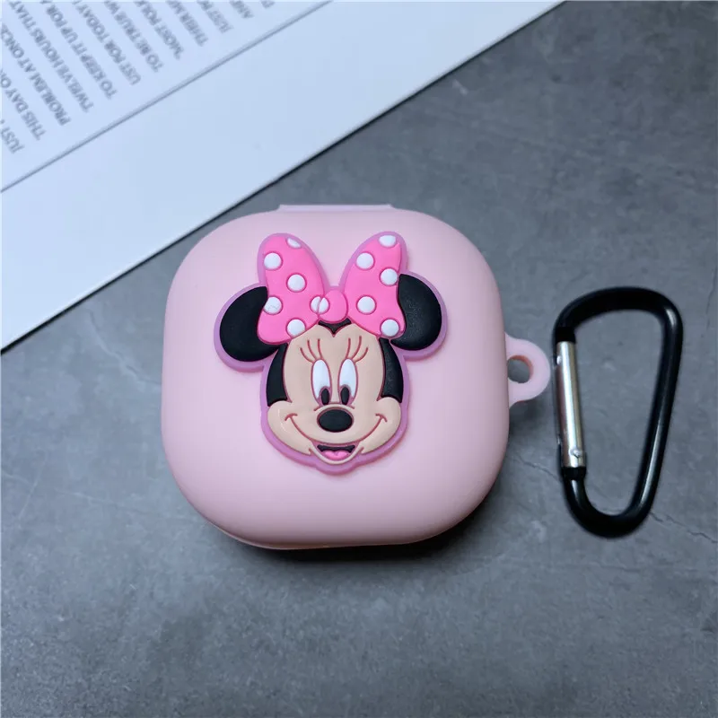 디즈니 미니 이어폰 케이스 커버 삼성 갤럭시 버드 2/라이브/프로 실리콘 블루투스 이어 버드 후크가있는 보호 케이스