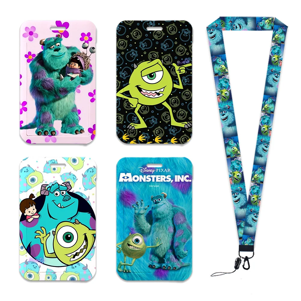 Correa para el cuello de la serie Disney Monster, funda para tarjetas, soporte para insignias de dibujos animados, tarjeta de identificación, cuerda para colgar para estudiantes, regalos para niños y niñas