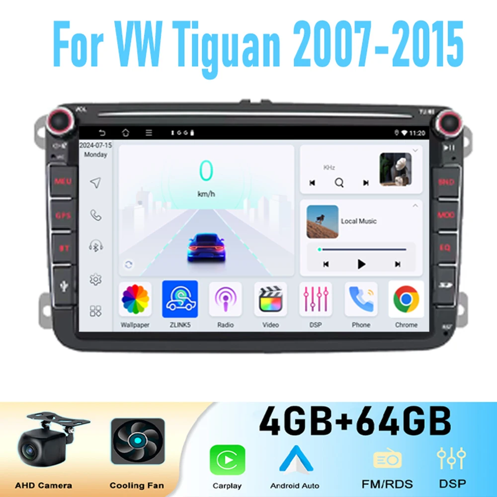 

8" For VW Tiguan 2007-2015 Car Stereo Radio Carplay Android Auto Head Unit WIFI GPS Navi Reversing Image Multimedia Player BT