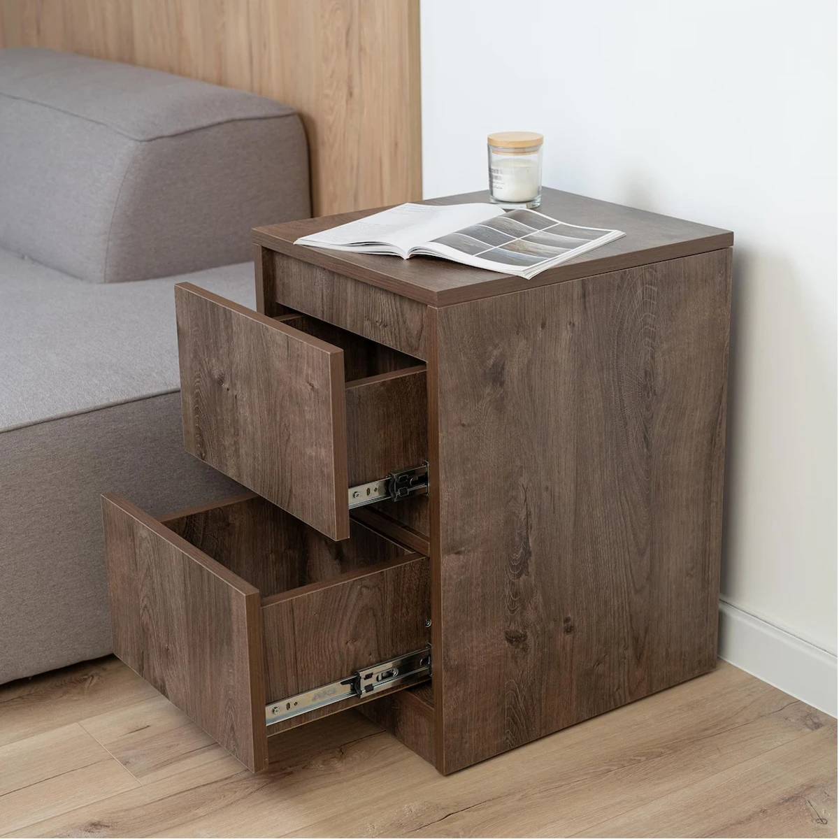 Modern Dark Walnut Nightstand With Lift Top And 3 Drawer Hidden Storage Factory Wholesale Bulk Order For Retailers