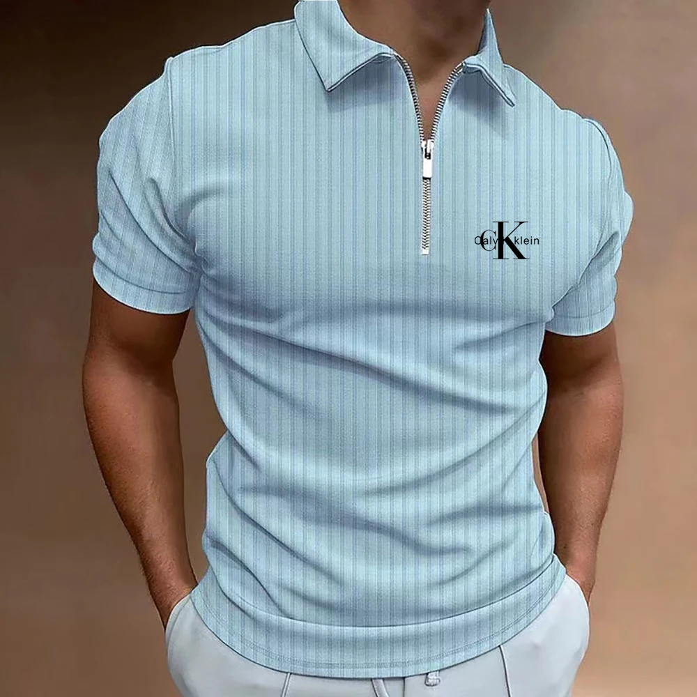 Summer New Men\'s Short Sleeve Polo Shirt Zipper T-shirt Cool and Breathable Business Casual Sweat-absorbing Top