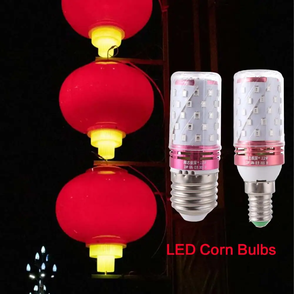 Red Color E14/ E27 Corn Lights High Brightness Energy Saving New Year Lantern Light Bulb Replace No Flicker Small Screw Lamp