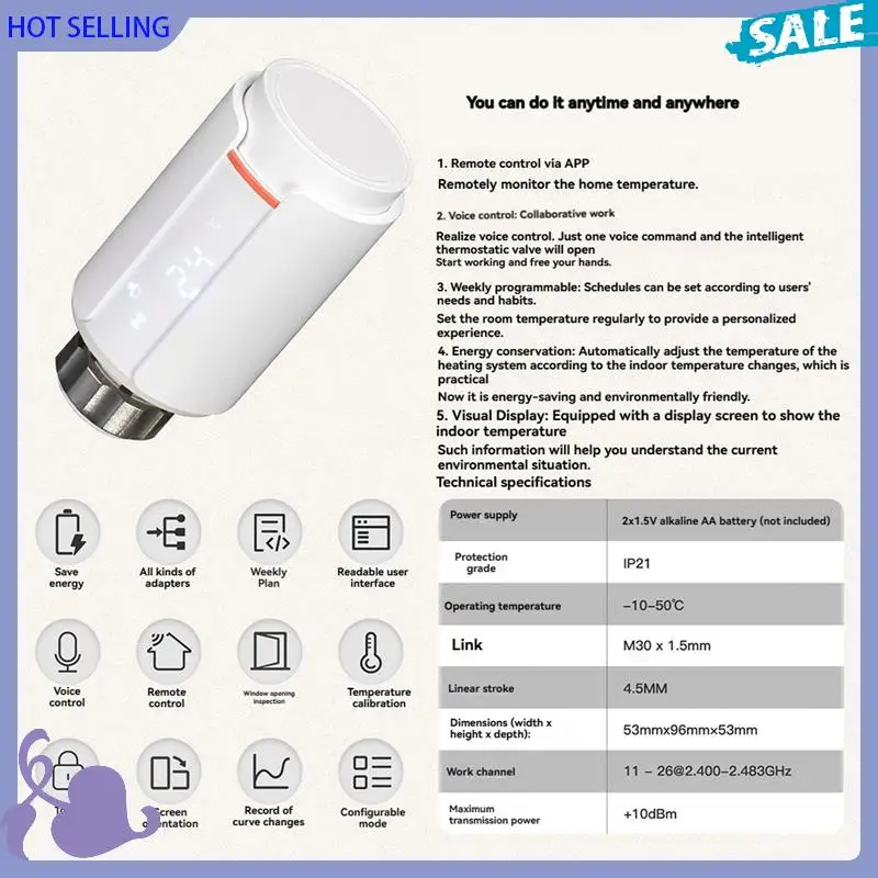 

ABVB-Термостатический радиаторный клапан Tuya Smart Zigbee TRV Программируемое приложение Дистанционный регулятор температуры