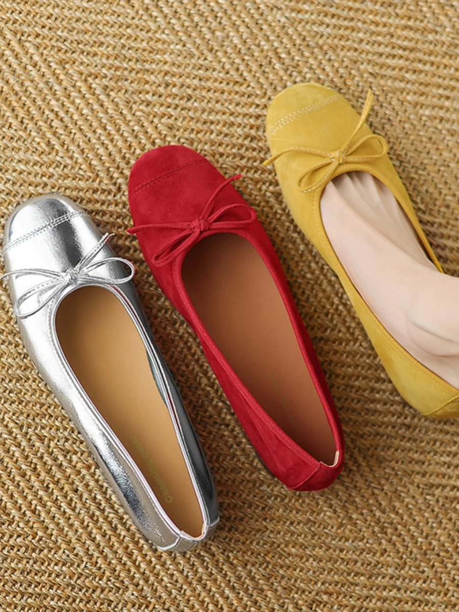 super-soft-knot-ballet-flat-shoes-women's-spring-2025-sheepskin-soft-bottom-bean-bean-red-single-shoes-korean-style