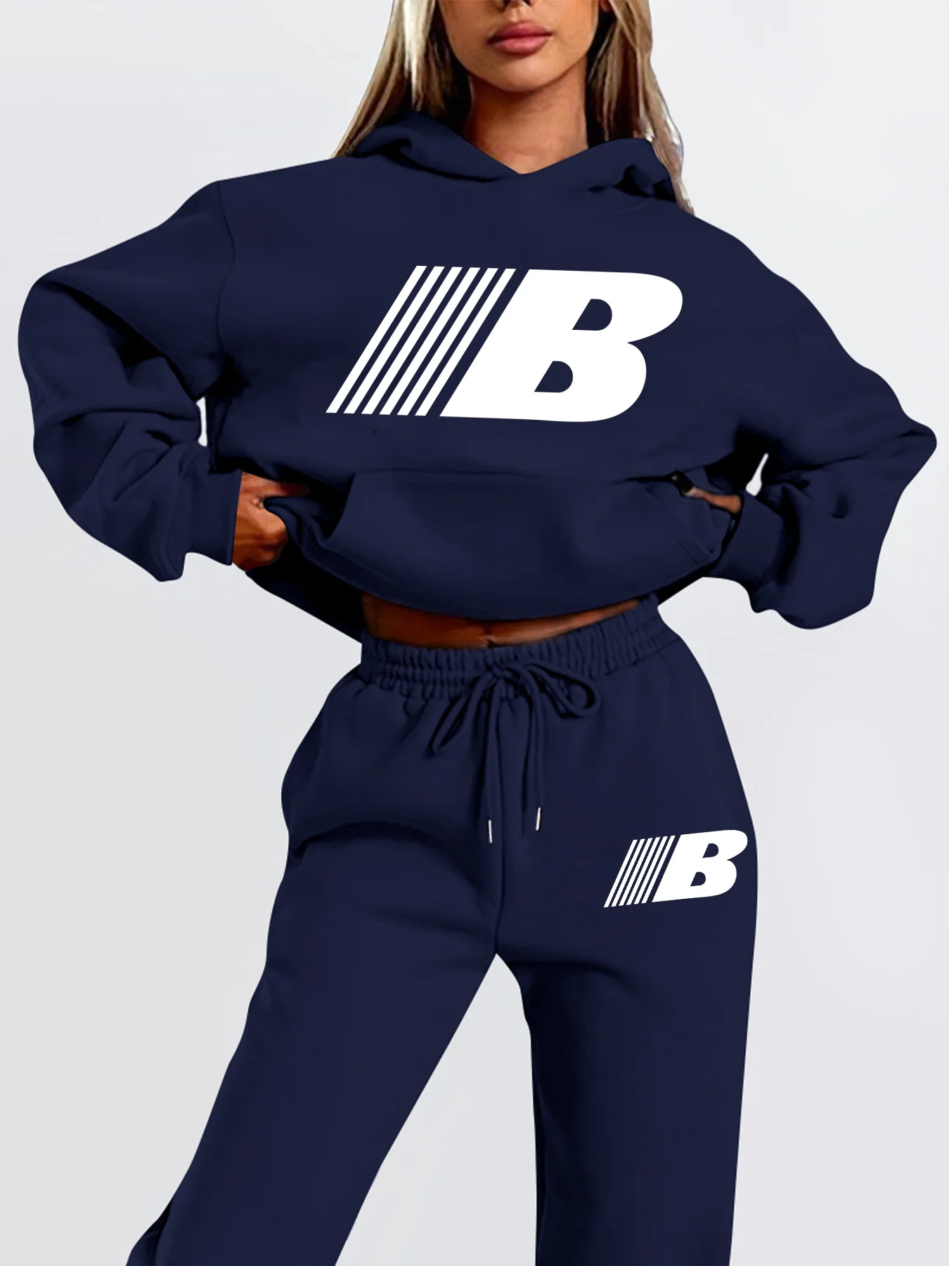 2026 Heißer Verkauf Damen 2-teiliges Hoodie-Set Urban Casual Sportbekleidung Bedruckter Kapuzenpullover und passende Hose Outfit – Detail 6
