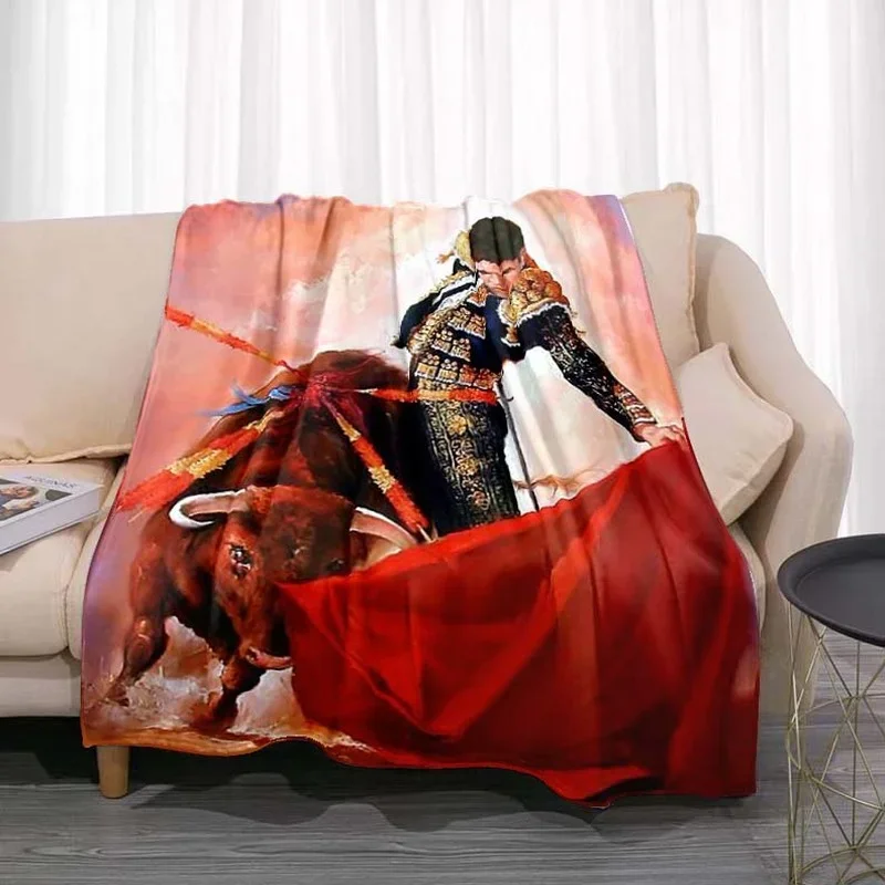 Retro Matador Bullfighting Printed Flannel Blanket 3D Print Soft Warm Throw Blanket for Bed Sofa Couch Hiking Picnic Bedspread