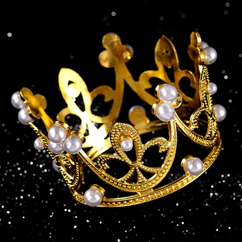 1/10PCS Mini Pearl Crown Cake Topper Tiara Birthday Party Children Hair Ornaments Wedding Flower Arrangements Baby Shower Decor