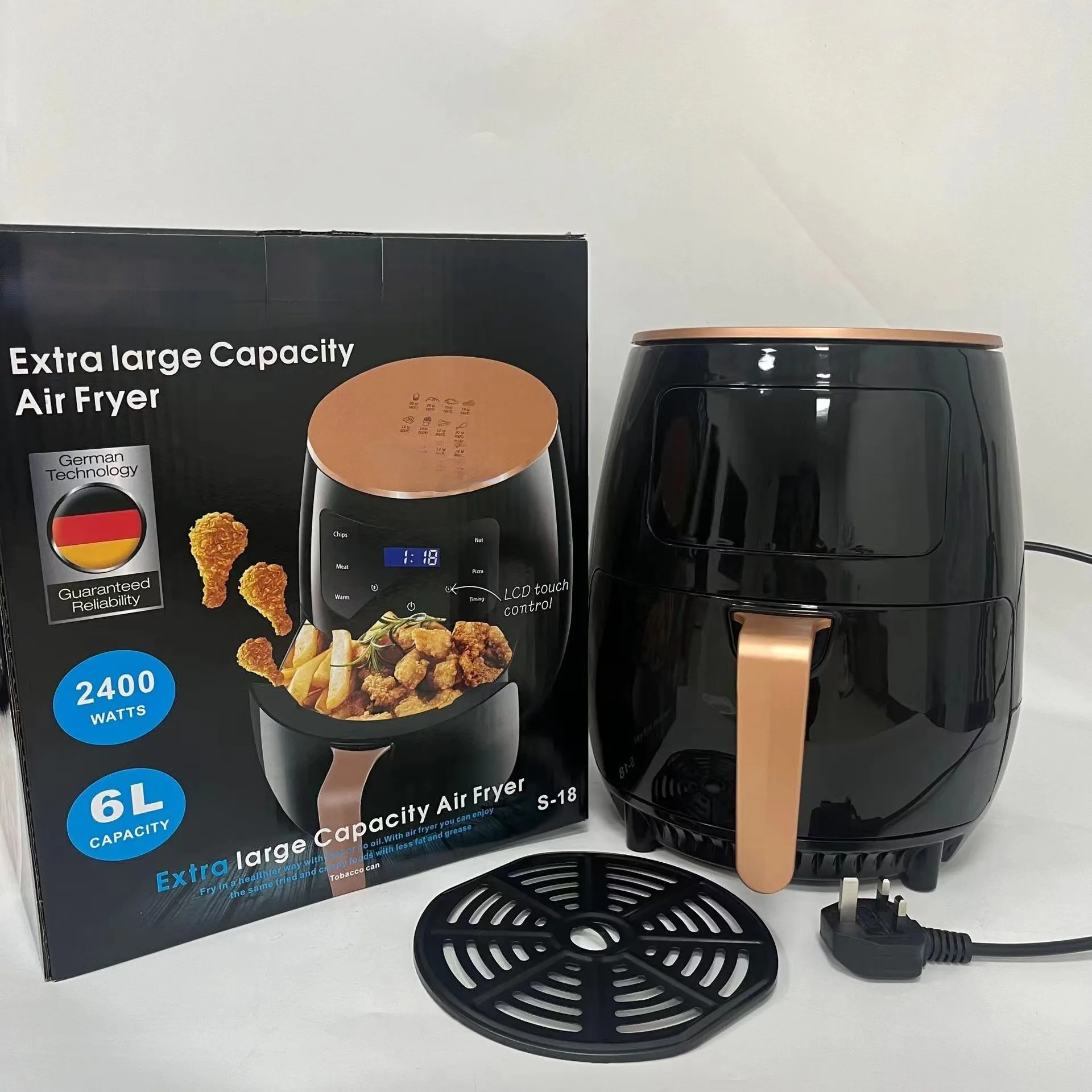 

6L 1400W Smart Touch Screen Electric Deep Fryer Oil-Free Hot Air Fryer for Household Use LCD Display Plastic