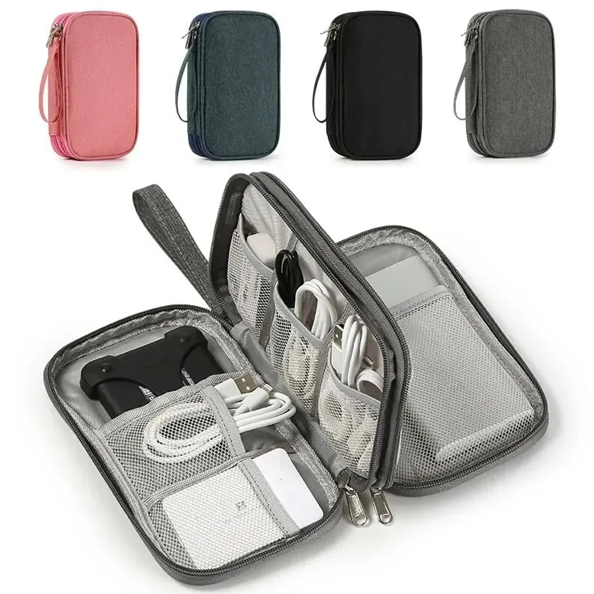 Waterproof Multi-Functional Cable Storage Bag Portable 3-Layer Organizer Pouch for Earphone Charging Cord Accessories