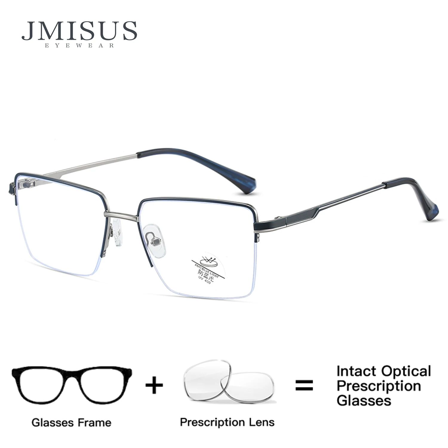 

JMISUS Classic Half-frame Square Prescription Glasses Man Optical Eyewear High-quality Metal Business Progressive Eyeglasses
