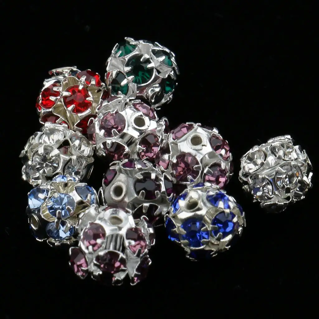 2x 10pcs 8mm Round Metal Crystal Loose Spacer Beads for Jewelry,