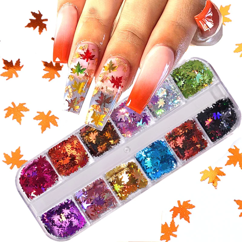 Maple Leaf Nail Glitter Sequins Yellow Fallen Leaves Flake Crystal Thin Irregular Butterfly Star Nail Charms UV Gel Decorations