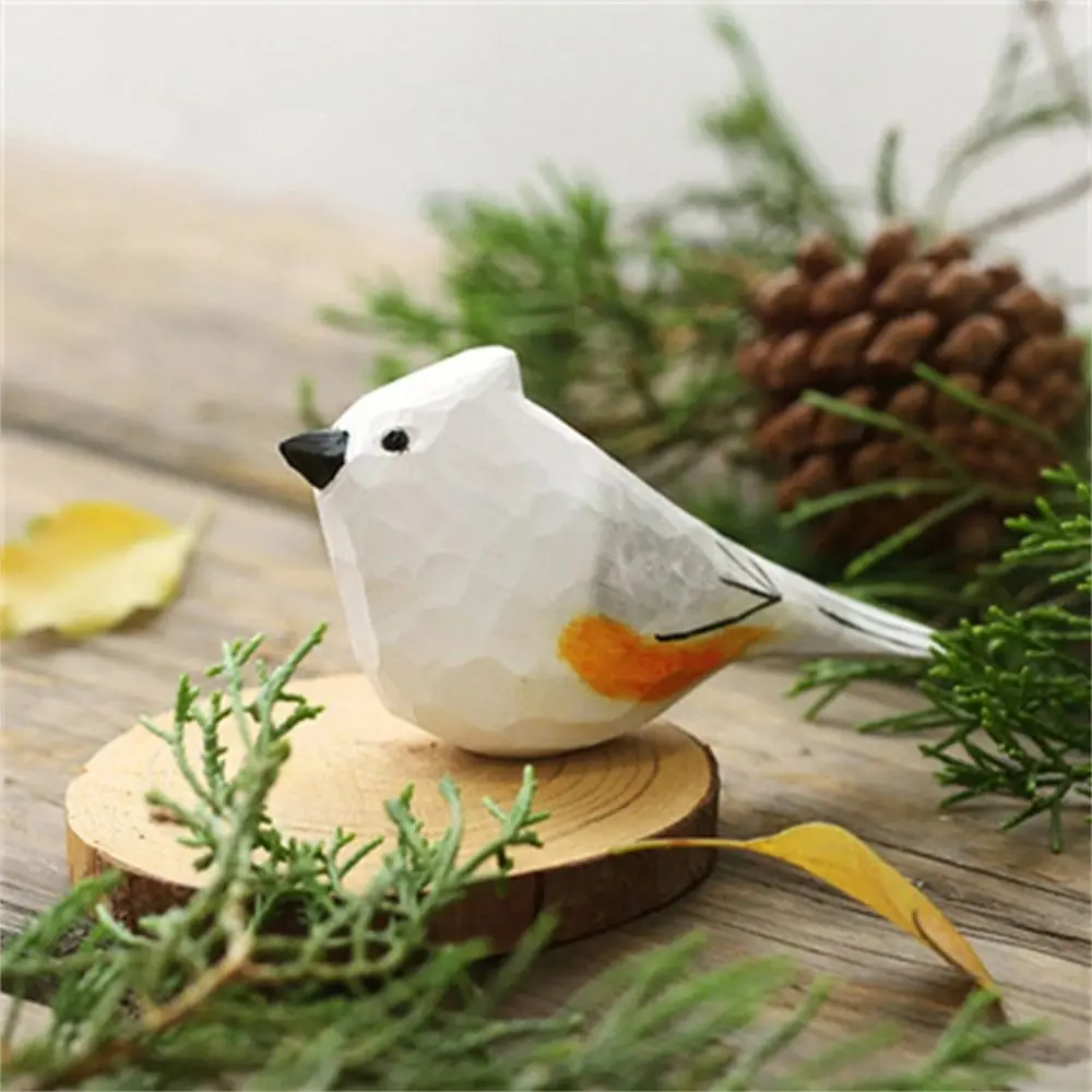 Vivid Cute Wood Carving Bird Mini Carving Small Bird Ornament Handmade Painting Wooden Bird Figurine Tabletop