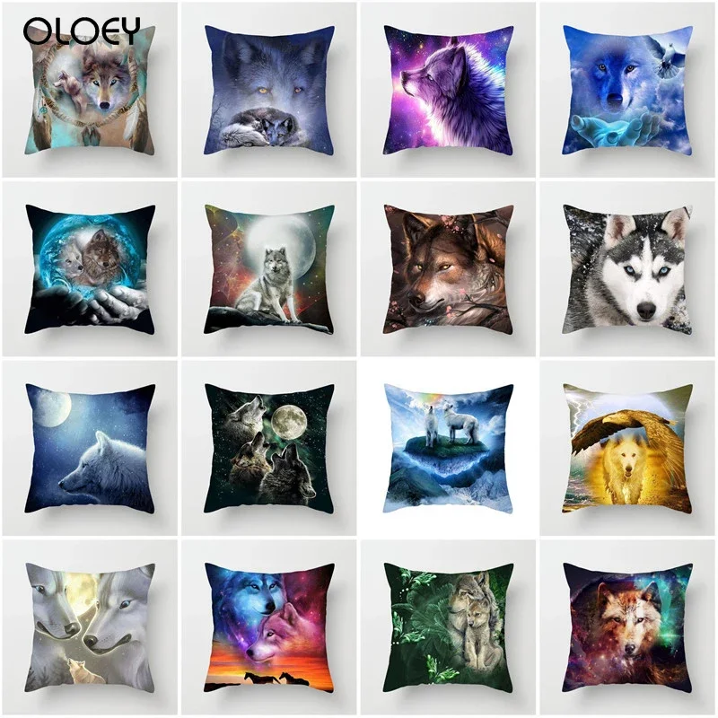 3D Fluorescent Wolf Polyester Pillowcase Dog Tiger Animal Pillow Pad Living Room Home Decoration  Hotel Bed Car Seat Decoration.