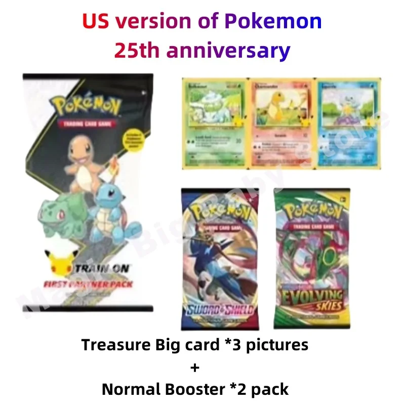 Oryginalna oryginalna karta Pokemon PTCG z okazji 25. rocznicy USA Wydanie Treasure Big Card Specjalne opakowanie 8 stylów