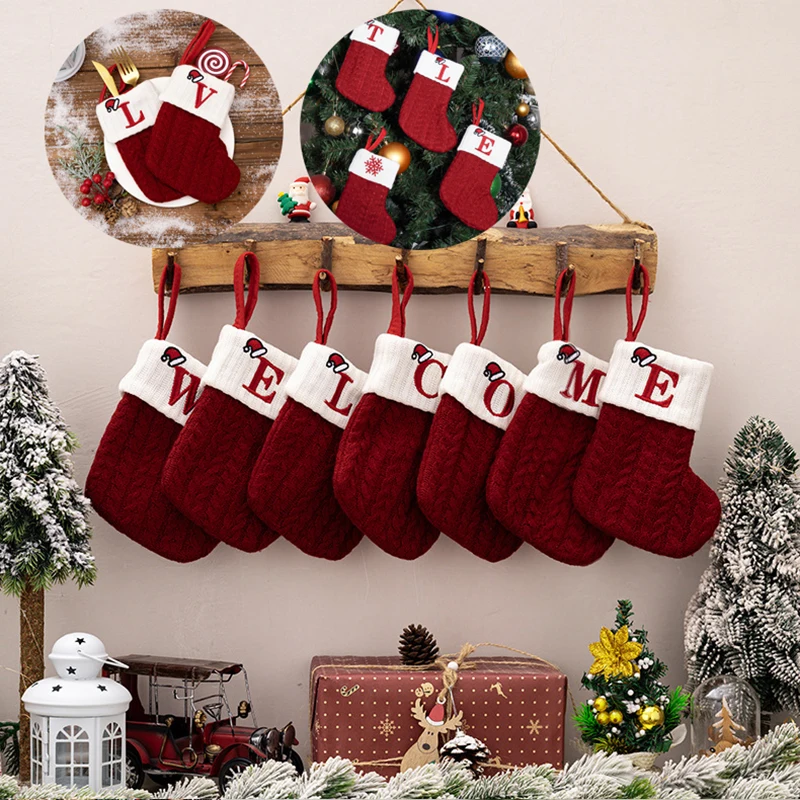 Christmas Letter Knitted Socks Christmas Tree Ornaments Home Christmas Decorations Christmas Tree Pendants 2025 Christmas Gifts