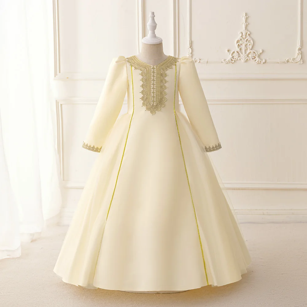 Champagner Muslimische Mädchen Stickerei Ballkleid Robe Ramadan Party Bankett Klavier Modenschau Performance Abendkleid